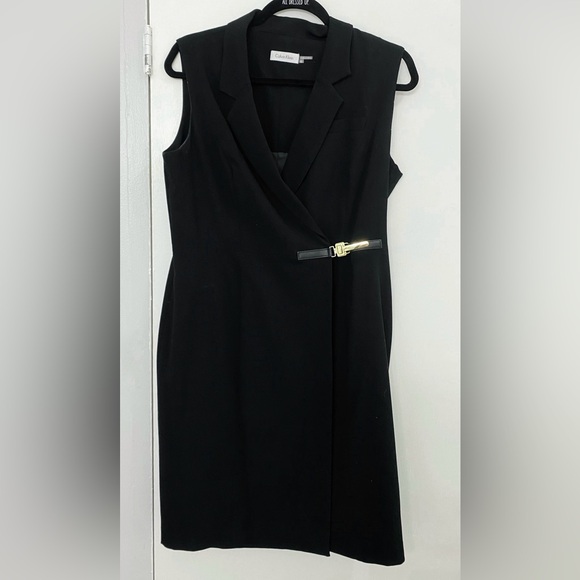 Calvin Klein Buckle Knee Length Little Black Dress - Picture 2 of 7